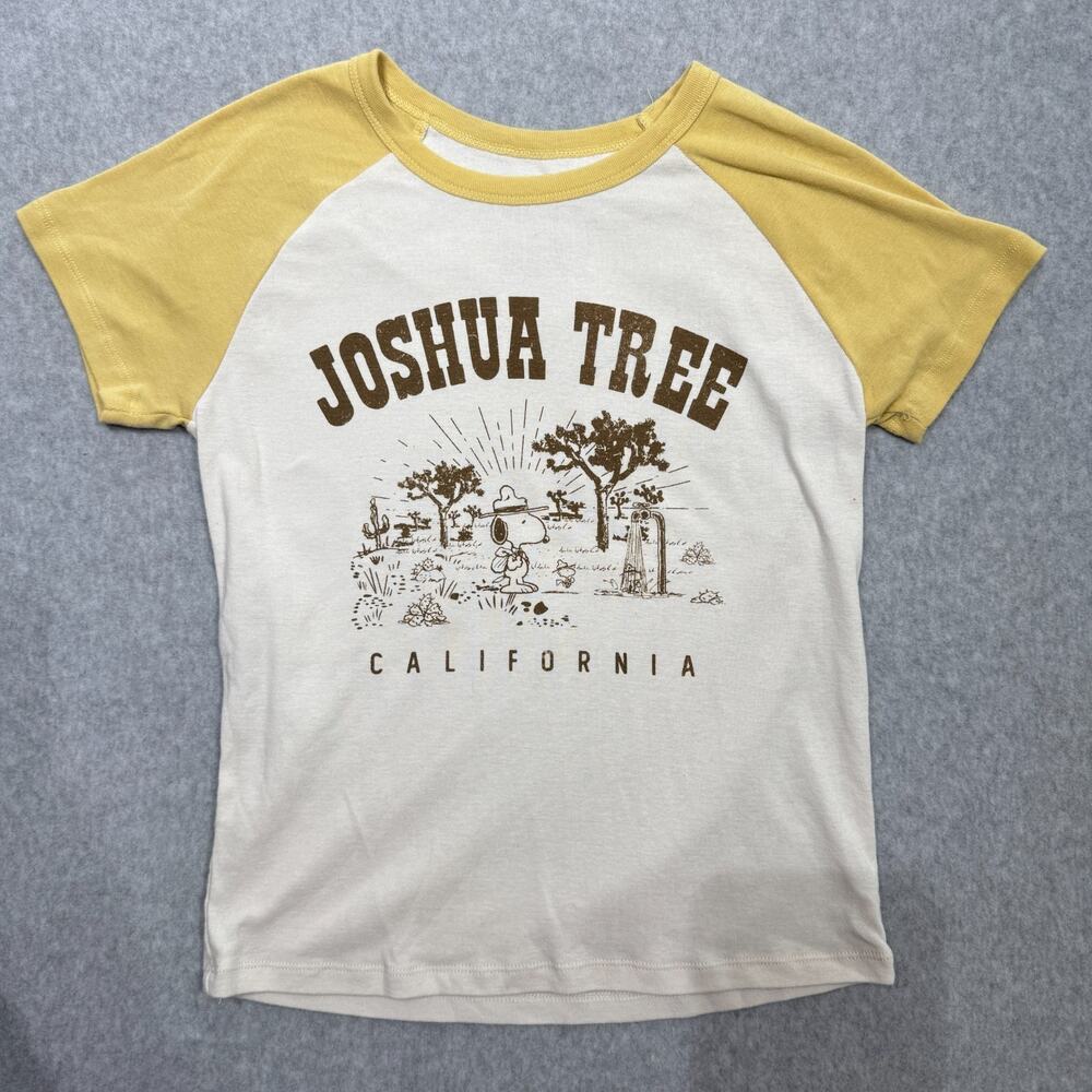 Peanuts Joshua Tree Ringer Tee Sz L White Yellow Boho Snoopy Woodstock Desert